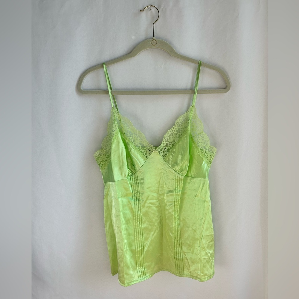 Vintage Delicates Brand Neon Green Lace Trim Cami
